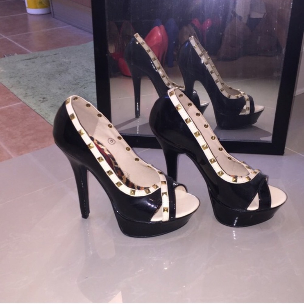 Patent Platform Peeptoe Heel Black